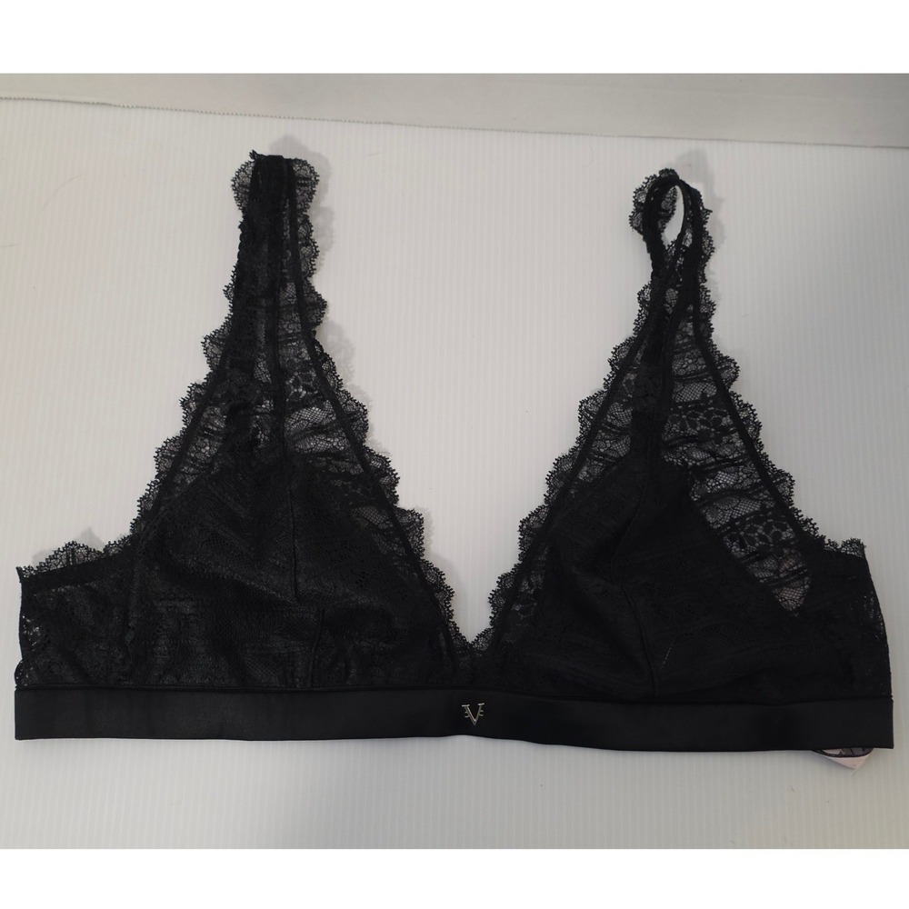 Victoria's Secret Bralette Large Black Good Very Sexy Lace V-Hardware